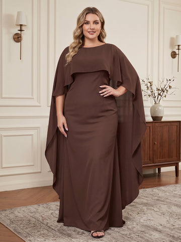 Sheath/Column Boat Neck Sleeveless Shawl Chiffon Floor-Length Plus Size Mother of the Bride Dresses