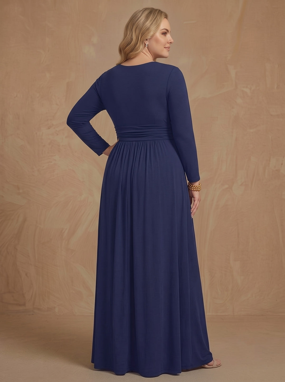 A-Line/Princess V-Neck Long Sleeves Chiffon Floor-Length Plus Size Mother of the Bride Dresses