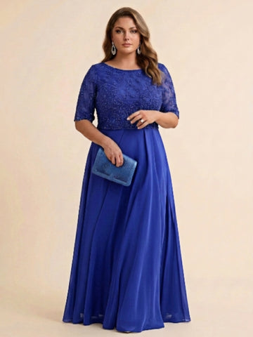 A-Line/Princess Scoop Half Sleeves Sequins Chiffon Floor-Length Plus Size Mother of the Bride Dresses