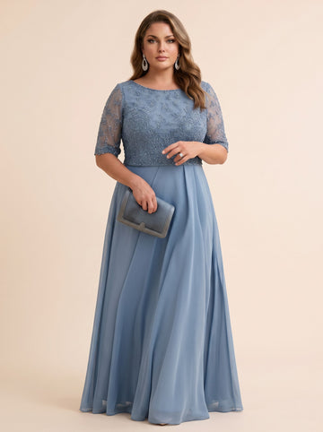 A-Line/Princess Scoop Half Sleeves Sequins Chiffon Floor-Length Plus Size Mother of the Bride Dresses