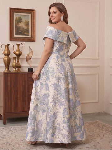 A-Line/Princess Jacquard Off-the-Shoulder Sleeveless Ankle-Length With Pockets Plus Size Mother of the Bride Dresses