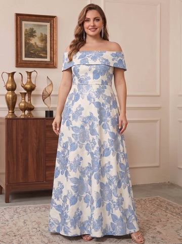 A-Line/Princess Jacquard Off-the-Shoulder Sleeveless Ankle-Length With Zipper Plus Size Mother of the Bride Dresses