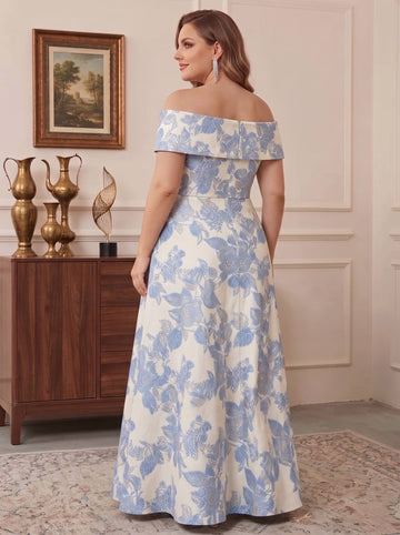 A-Line/Princess Jacquard Off-the-Shoulder Sleeveless Ankle-Length With Zipper Plus Size Mother of the Bride Dresses