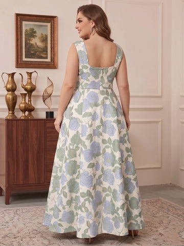 A-Line/Princess Jacquard Square Collar Sleeveless Ankle-Length With Zipper Plus Size Mother of the Bride Dresses