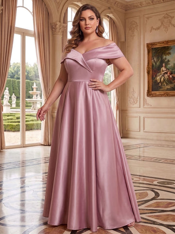 A-Line/Princess Off-the-Shoulder Floor-Length Plus Size Mother of the Bride Dresses with Pleated