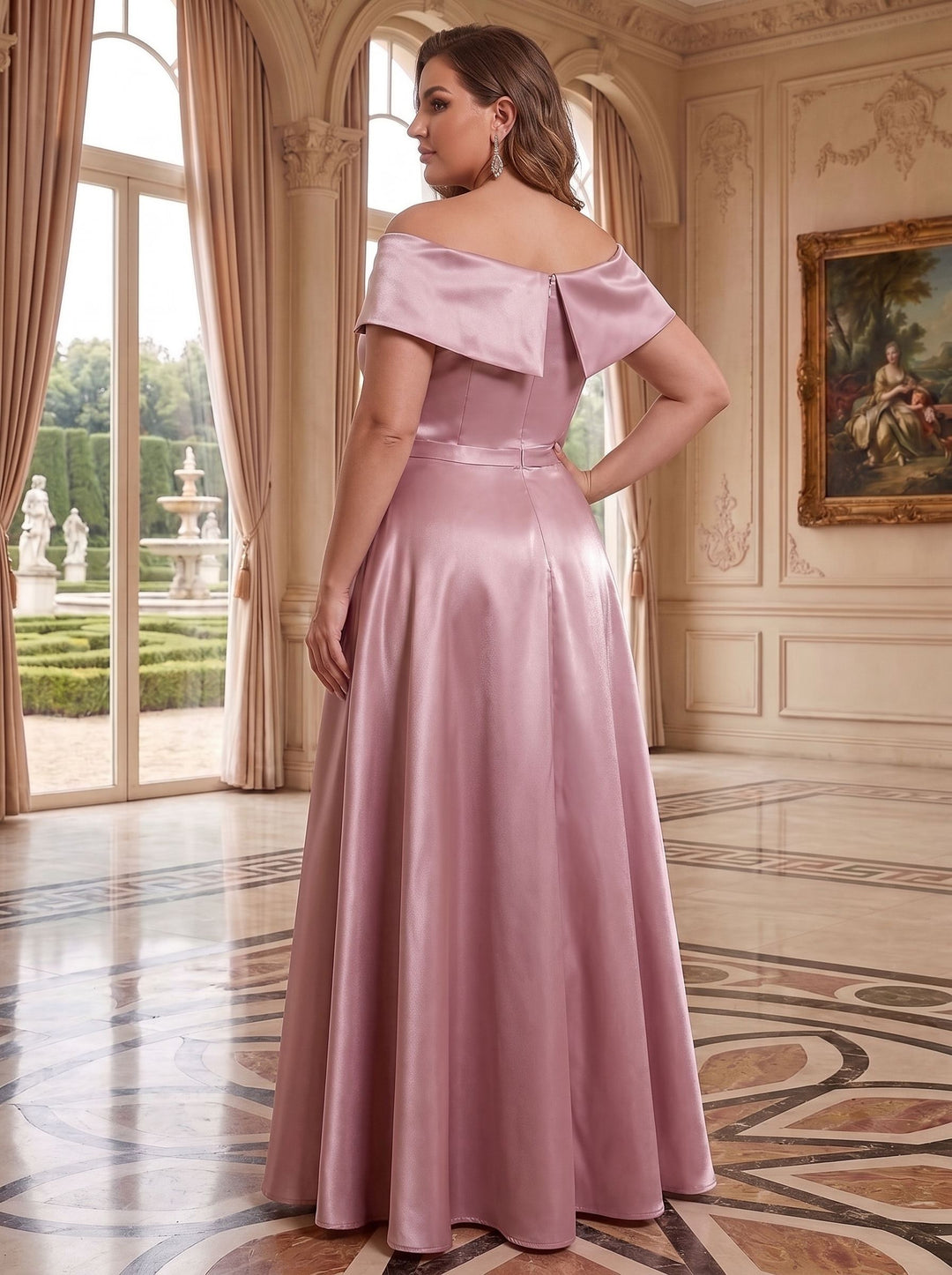 A-Line/Princess Off-the-Shoulder Floor-Length Plus Size Mother of the Bride Dresses with Pleated