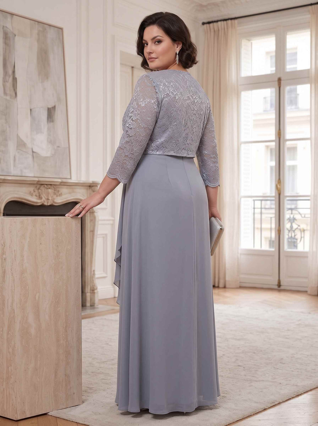 Sheath/Column Chiffon V-Neck 3/4 Sleeves Ankle-Length Plus Size Mother of the Bride Dresses With Embroidery Jacket