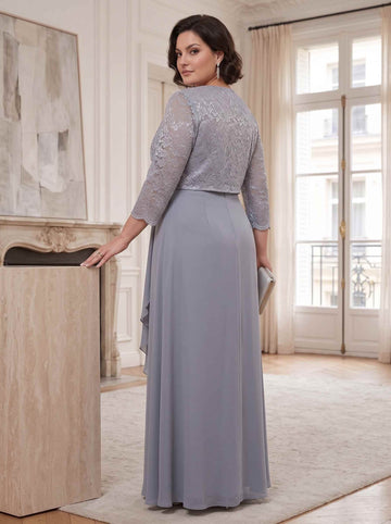 Sheath/Column Chiffon V-Neck 3/4 Sleeves Ankle-Length Plus Size Mother of the Bride Dresses With Embroidery Jacket