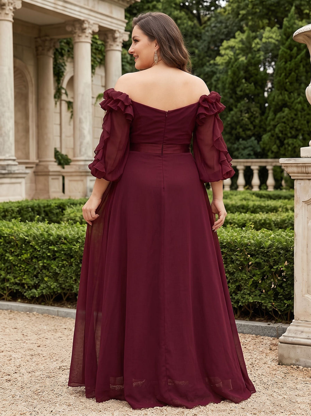 A-Line/Princess Chiffon Off-the-Shoulder 3/4 Sleeves Floor-Length With Pleats Zipper Plus Size Mother of the Bride Dresses