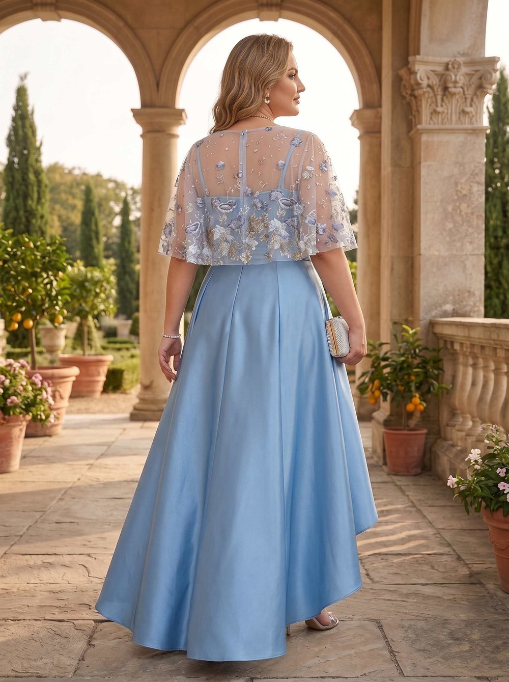 A-Line/Princess Satin Square Collar Spaghetti Straps Sleeveless Tea-Length With Lace Embroidery Cape Plus Size Mother of the Bride Dresses
