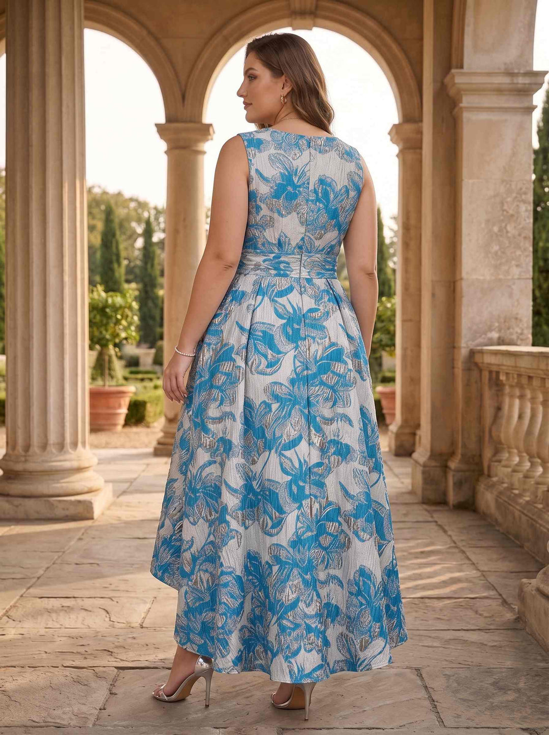 A-Line/Princess Jacquard V-Neck Sleeveless Asymmetrical With Ruched Plus Size Mother of the Bride Dresses
