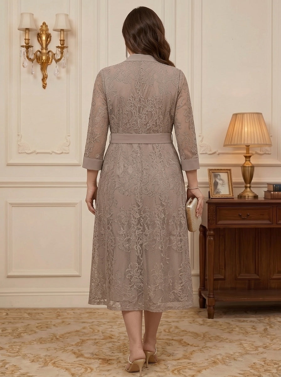 A-Line/Princess Scoop Chiffon Plus Size Mother of the Bride Dresses with Lace Jacket 3/4 Sleeves Tea-Length