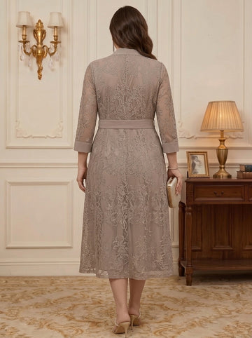 A-Line/Princess Scoop Chiffon Plus Size Mother of the Bride Dresses with Lace Jacket 3/4 Sleeves Tea-Length