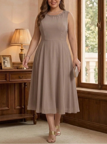 A-Line/Princess Scoop Chiffon Plus Size Mother of the Bride Dresses with Lace Jacket 3/4 Sleeves Tea-Length