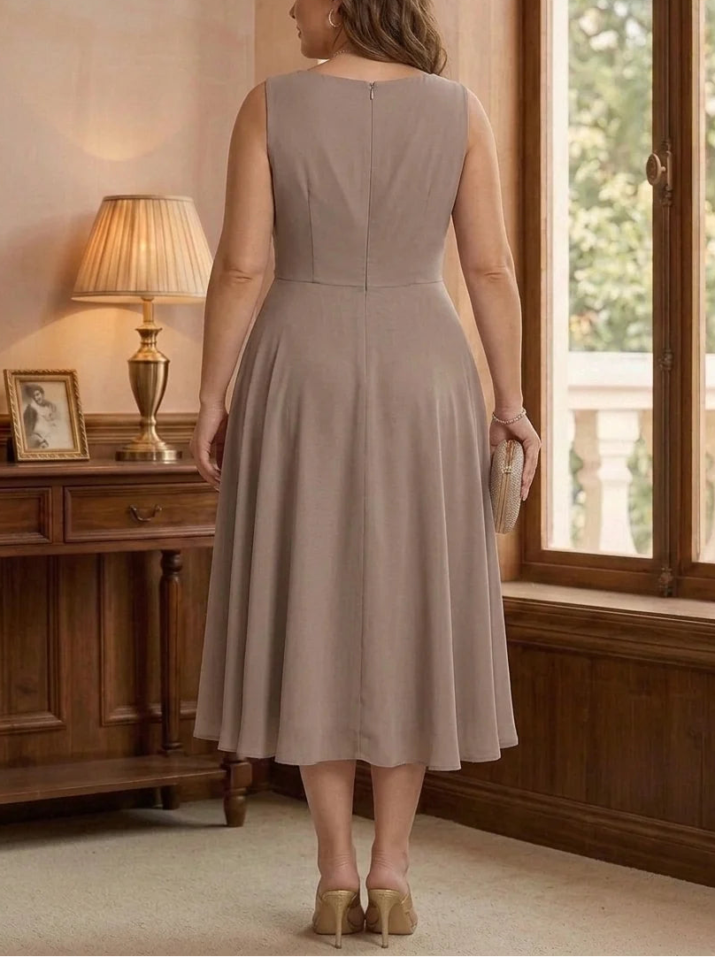 A-Line/Princess Scoop Chiffon Plus Size Mother of the Bride Dresses with Lace Jacket 3/4 Sleeves Tea-Length