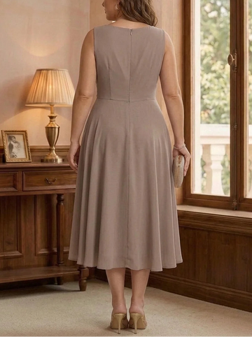 A-Line/Princess Scoop Chiffon Plus Size Mother of the Bride Dresses with Lace Jacket 3/4 Sleeves Tea-Length