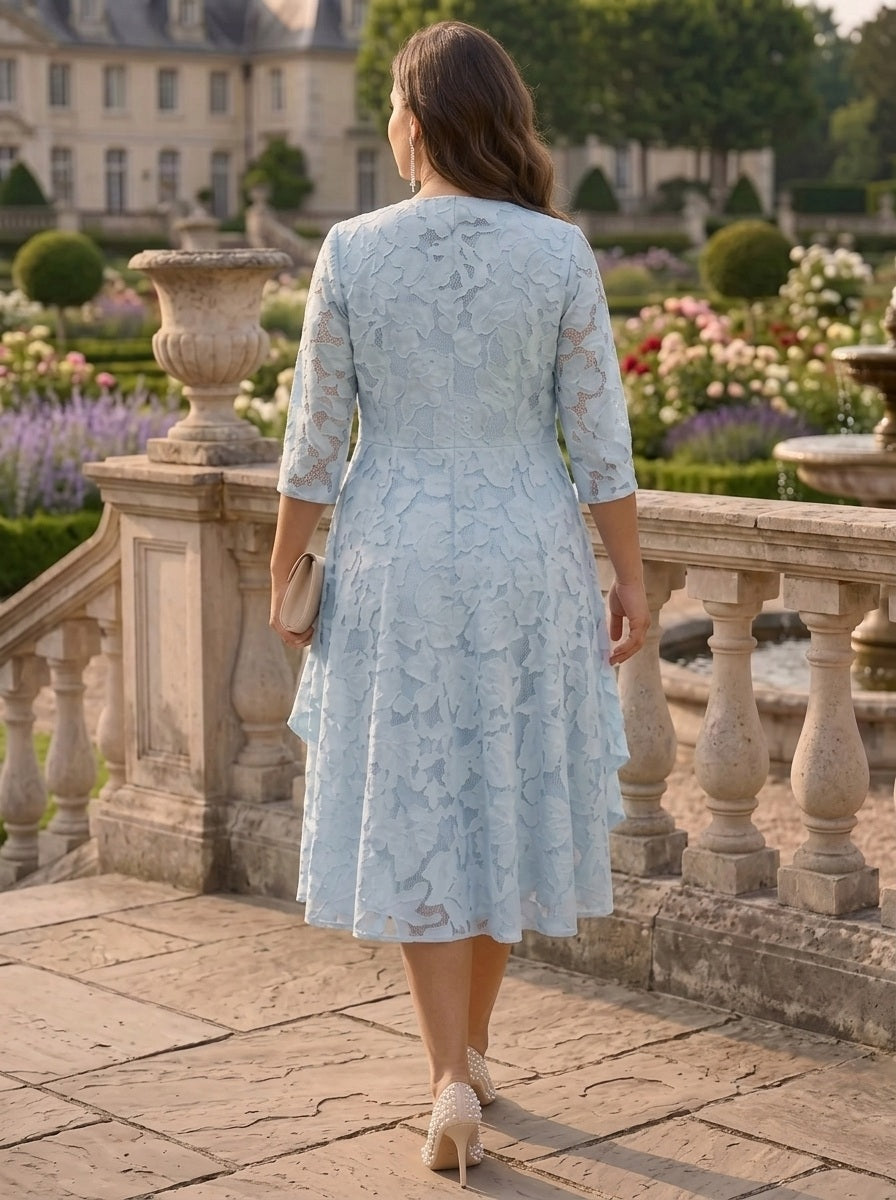 A-Line/Princess Scoop Chiffon Floral Plus Size Mother of the Bride Dresses with Jacket Tea-Length 3/4 Sleeves Ruffles