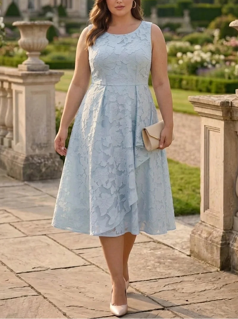 A-Line/Princess Scoop Chiffon Floral Plus Size Mother of the Bride Dresses with Jacket Tea-Length 3/4 Sleeves Ruffles