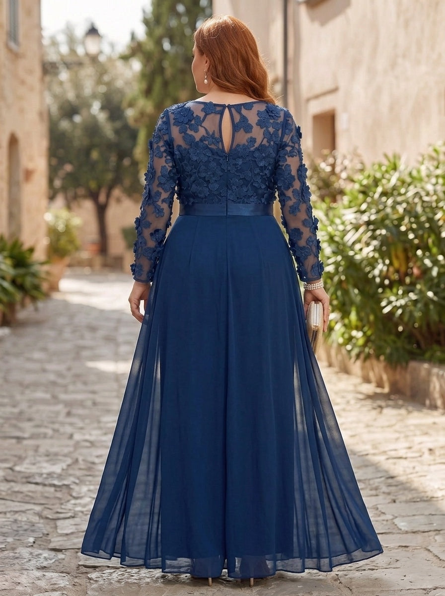 Jumpsuit Scoop Chiffon Plus Size Mother of the Bride Jumpsuit with Overskirt Long Sleeves Lace Floral Ankle-Length