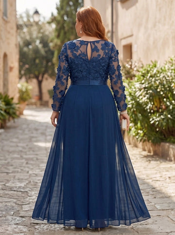 Jumpsuit Scoop Chiffon Plus Size Mother of the Bride Jumpsuit with Overskirt Long Sleeves Lace Floral Ankle-Length