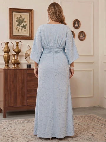 Sheath/Column Scoop Chiffon Floral Plus Size Mother of the Bride Dresses Floor-Length 3/4 Sleeves Ruched
