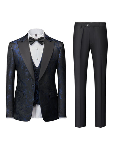 Blue Red Gold Black Men's Tailored Fit Single Breasted One-button 3 Pieces Printed Wedding Suits