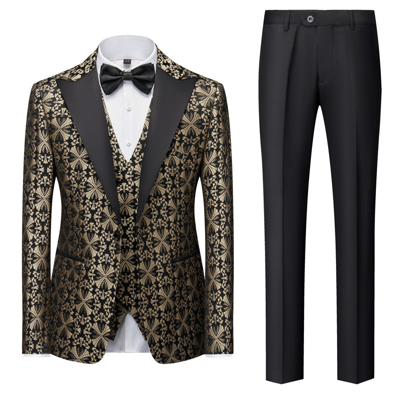 Green Gold Silver Black Men's Tailored Fit Single Breasted One-button 3 Pieces Printed Prom Party Suits