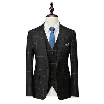 Men's Tailored Fit Single Breasted One-button 3 Pieces Plaid Wedding Suits