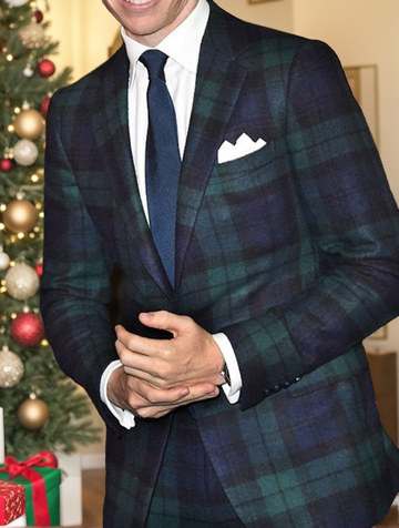 Green Men's Tailored Fit Single Breasted Two-buttons Plaid Casual Jacket