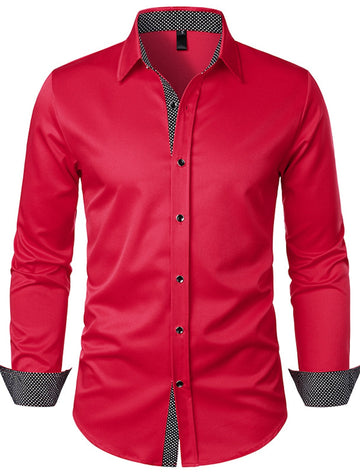 White Red Black Men's Long Sleeves Classic Solid Color Shirt
