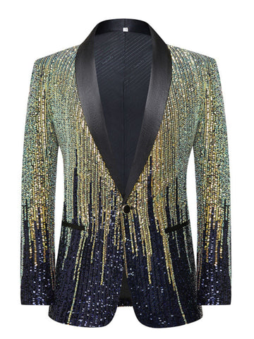 Men's Fashional Gradient Sequins Sparkling Single Button Wedding c