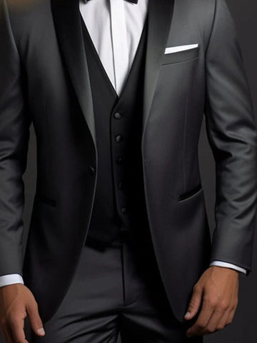 Black Men's Party 3 Pieces Single Breasted One-Button Wedding Daily Suits