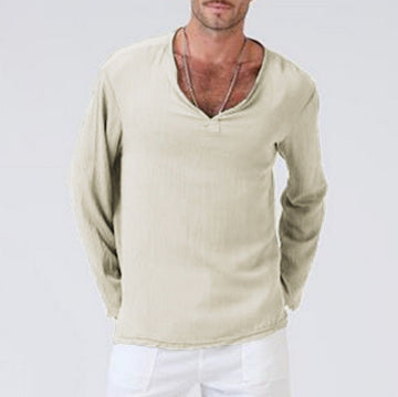 Men's Casual V-Neck Long Sleeves Solid Color Shirt