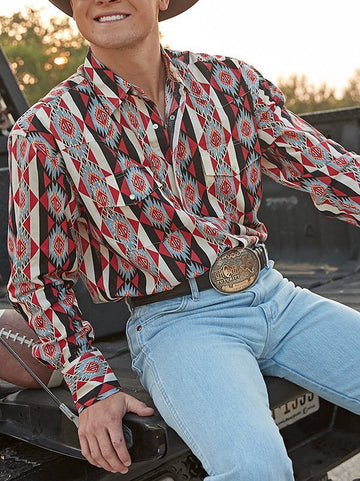Men's Loose Long Sleeves Casual Striped Shirt with 3D Floral Pattern