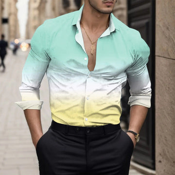 Men's Standard Fit Long Sleeves Casual Gradient Color Shirt