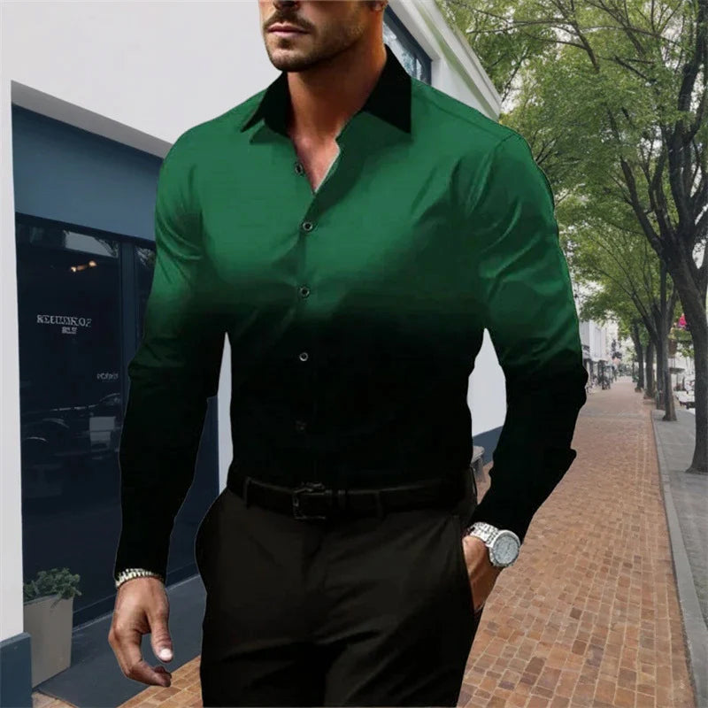 Men's Standard Fit Long Sleeves Casual Gradient Color Shirt