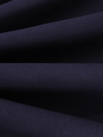 Navy Blue Men's Solid Colored 2 Pieces Single Breasted Two-buttons Casual Business Suits