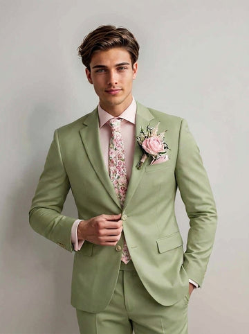 Men's Tailored Fit Single Breasted Two-Buttons Fashionable Solid Colored Beach Wedding Prom Party Suits
