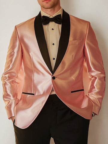 Men's Pink & Black Single Breasted One-button Shawl Lapel Wedding Prom Party Suits