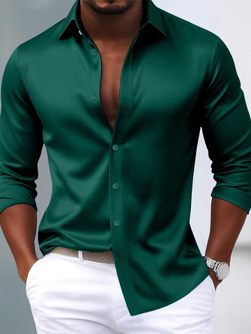 Men's Lapel Neck Long Sleeves Breathable Slim Fit Solid Color Shirt