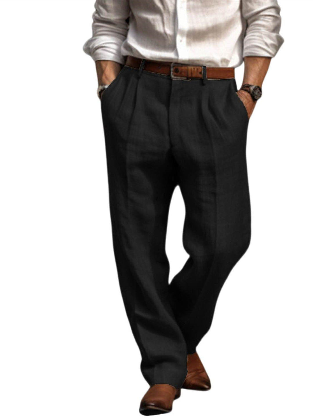 Men's Linen Long Pants Trousers Summer Pleated Fashion Pants