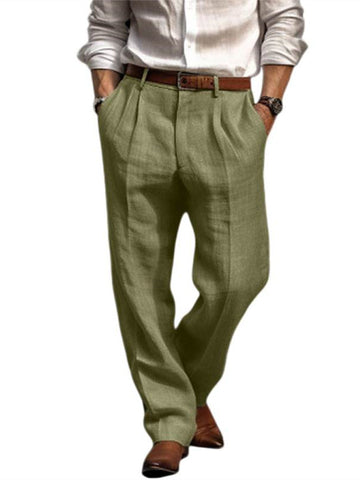 Men's Linen Long Pants Trousers Summer Pleated Fashion Pants