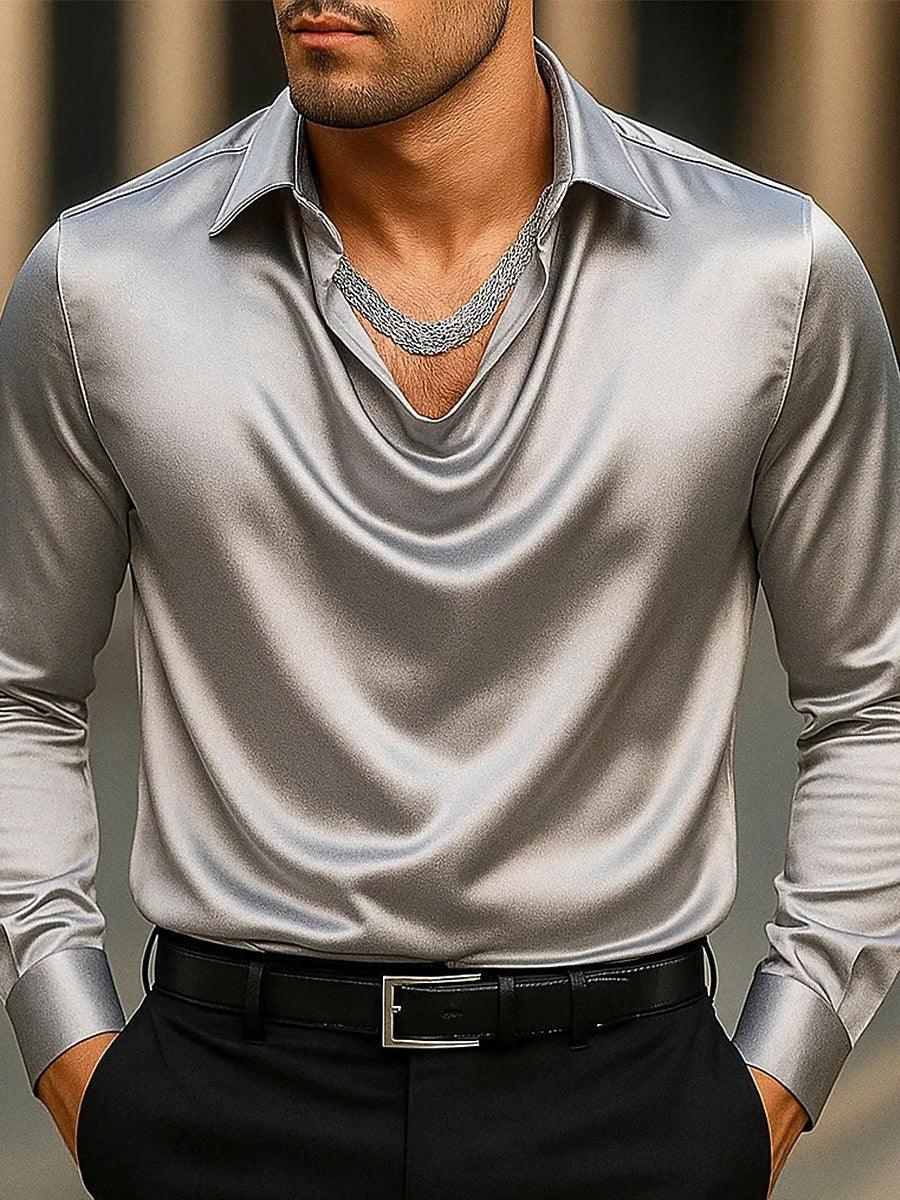 Men's Fashion Long Sleeves Lapel Ruched Casual Shirt