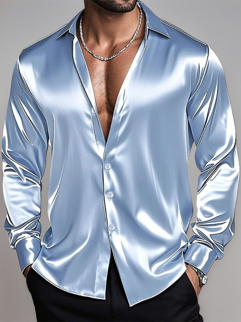 Men's Lapel Neck Long Sleeves Breathable Slim Fit Solid Color Shirt