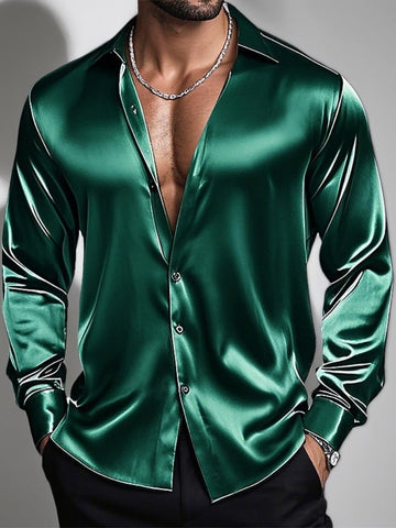 Men's Lapel Neck Long Sleeves Breathable Slim Fit Solid Color Shirt