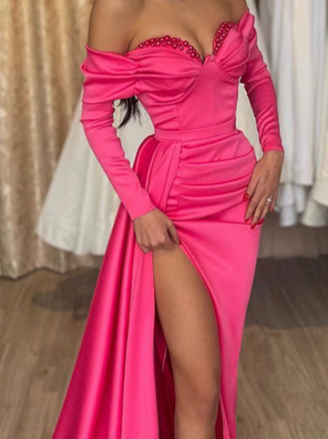 Sheath/Column Sweetheart Floor-length Long Dresses With Split Side & Beading