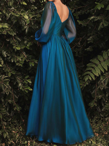 A-Line/Princess V-Neck Long Sleeves Floor-length Evening Dresses