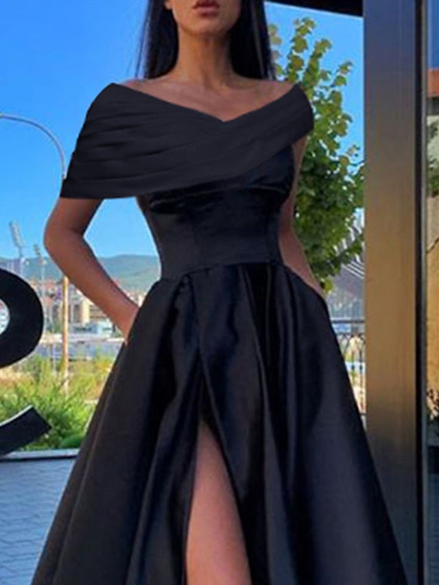A-Line/Princess Off-the-Shoulder Floor-length Evening Dresses