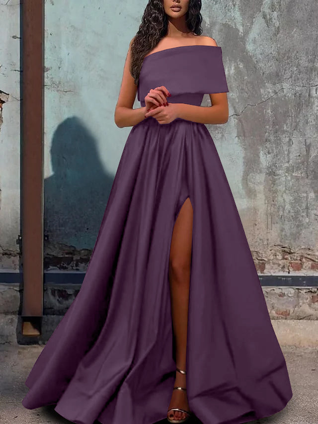 A-Line/Princess One-Shoulder Floor-length Evening Dresses