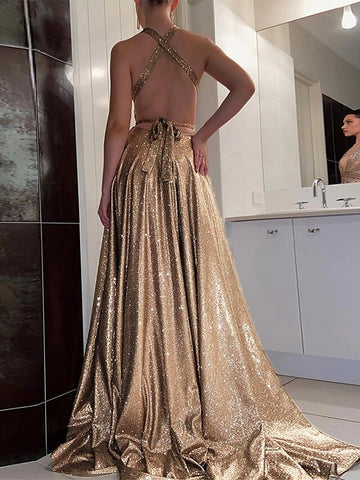 A-Line/Princess Halter Floor-length Evening Dresses
